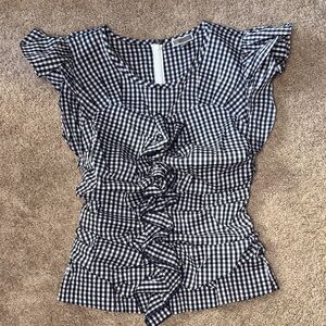 Chelsea28 Navy and White Gingham Ruffle Shell